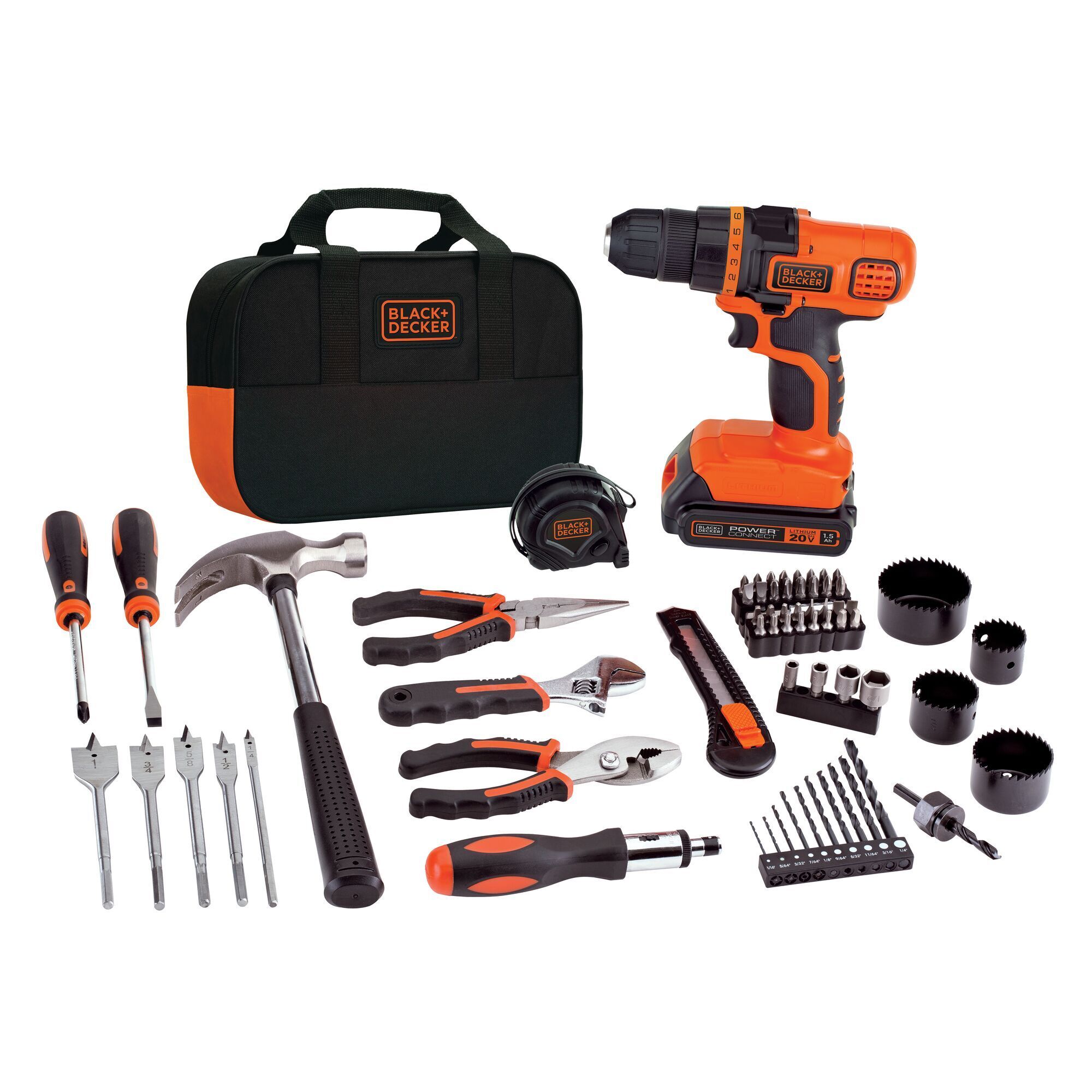Black & Decker 20V MAX Lithium Ion Drill/Driver Kit — 68 Pcs, Model# LDX120PK